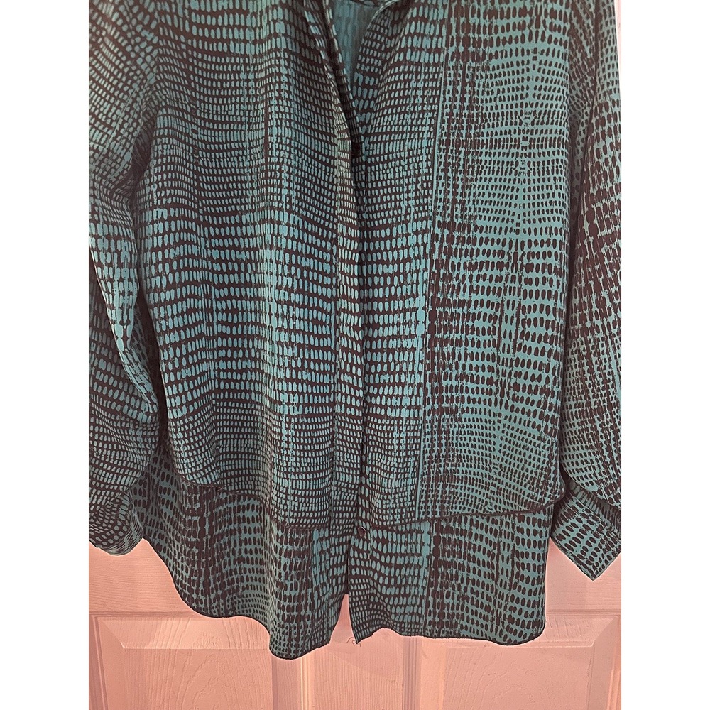 Calvin Klein Jeans M Teal Black Abstract Print Button Down Blouse Tunic Shirt - Picture 5 of 8